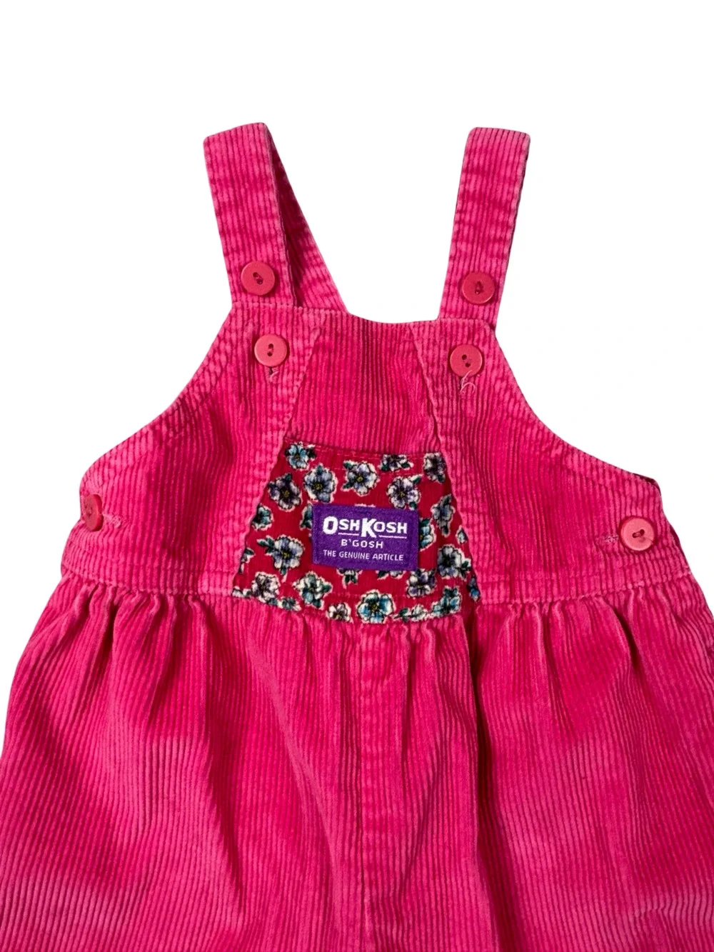 OshKosh B'gosh Vestbak Pink Corduroy Bubble Overalls Floral Bow Vintage